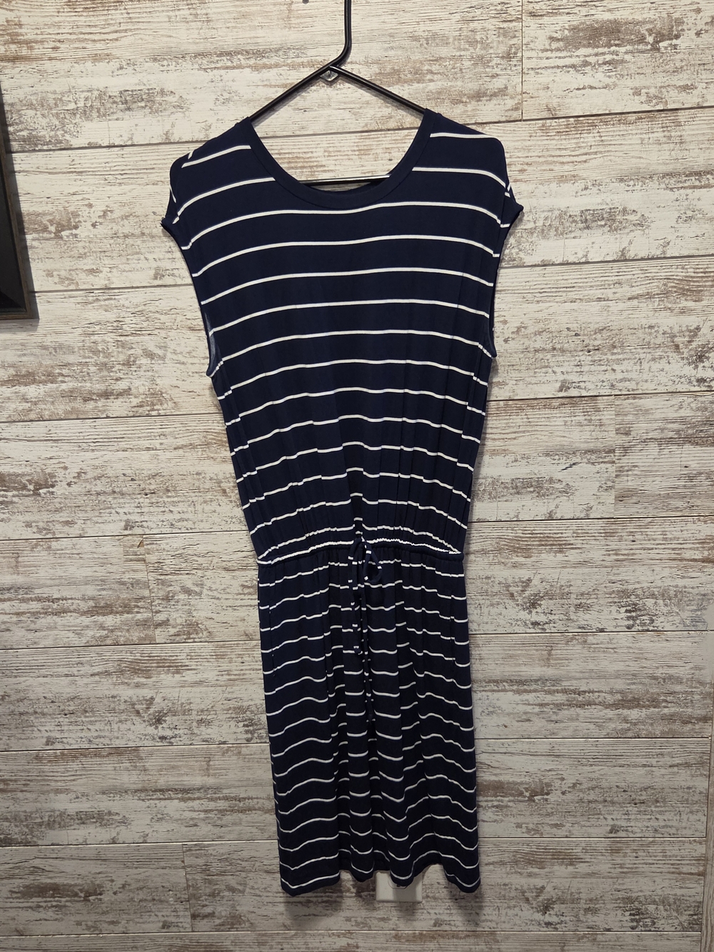 Banana Republic Navy and White Striped Midi Dress